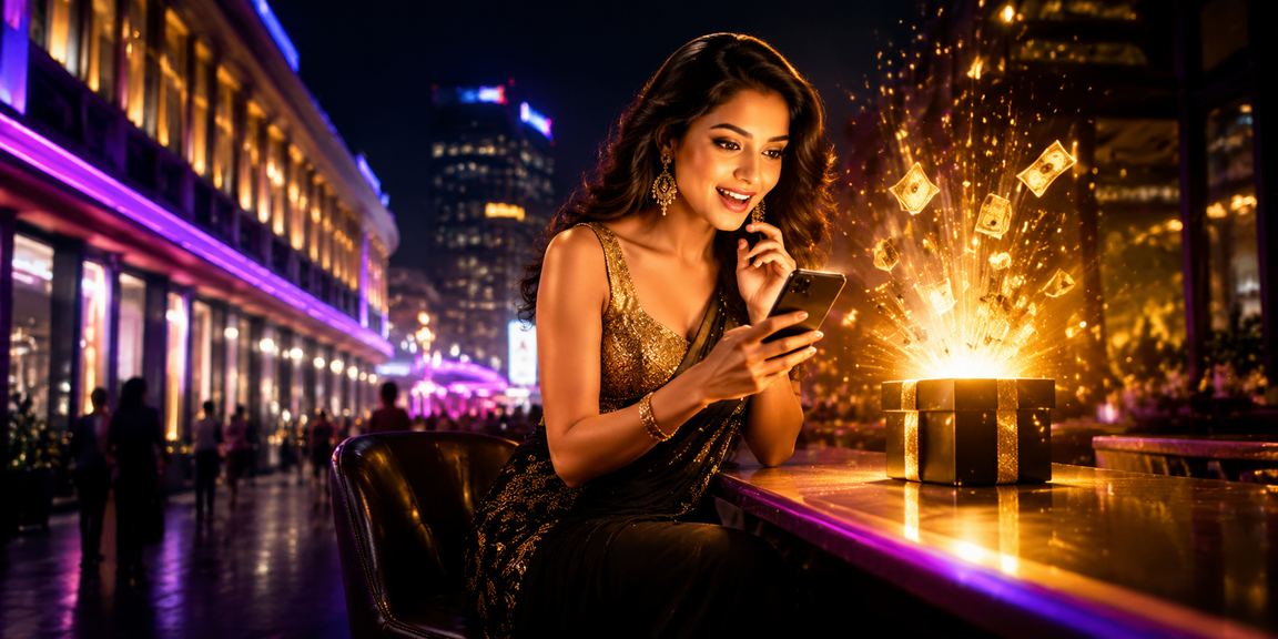 Colorful neon casino cashback bonus sign in Delhi city